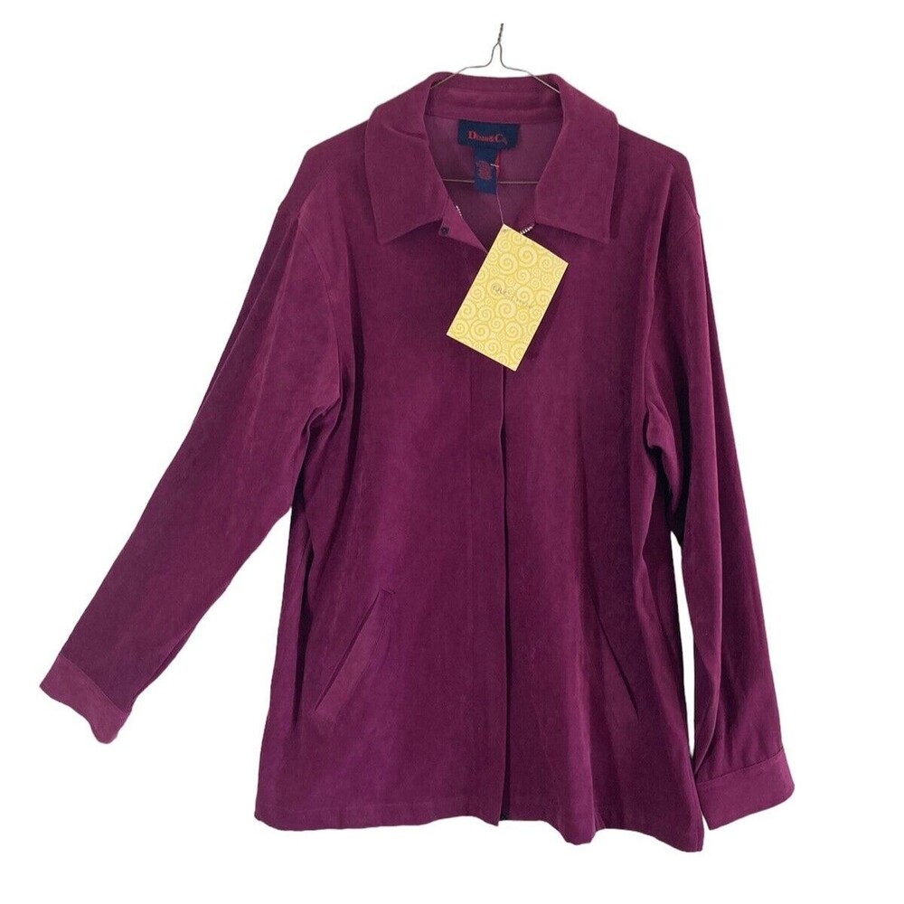 Denim & Co QVC Women's Jacket L Maroon Zip Front Suede-Like Polyester Light